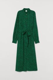 Shirt Dress with Tie Belt - Blackgreen floral - Ladies HampM US at H&M